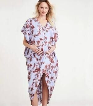 Hatch The Linen Riviera Dress Heron Print Blue Red Floral One Size Maternity
